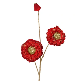 Kersttak Spray Zinnia Rood - 74 cm