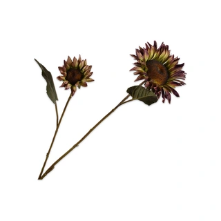 Kunstbloem Zonnebloem Bordeaux/Groen - 75 cm